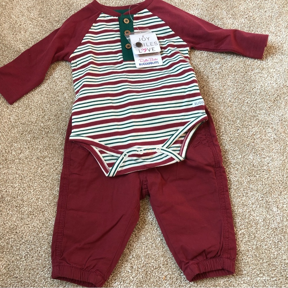 RuggedButts matching Christmas outfit 3-6 months